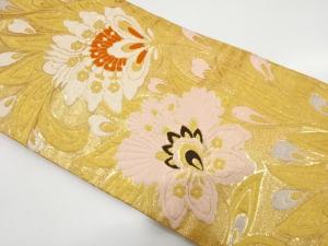 アンティーク　唐花・孔雀羽根模様織り出し名古屋帯（着用可）